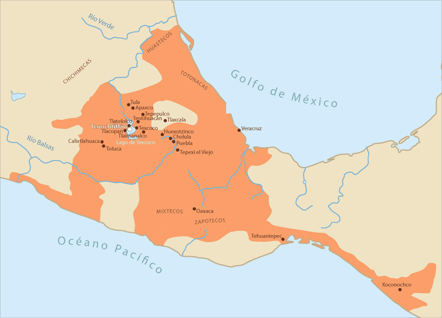 Mapa del imperio azteca en 1521