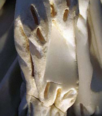 Close-up of carved drapery on the Getty Commodus showing evidence of smoothing