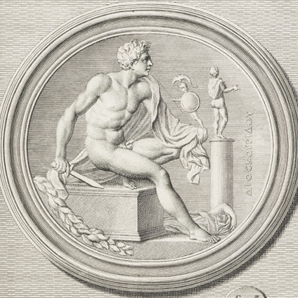 Engraving of Dioskourides' carving of Diomedes and the Palladion