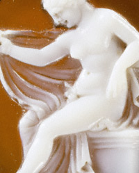 detail of an ancient cameo showing the variation in stone color