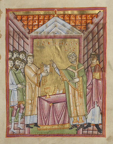 Bishop Engilmar Celebrating Mass, benedictional, Regensburg, about 1030-40. The J. Paul Getty Museum 