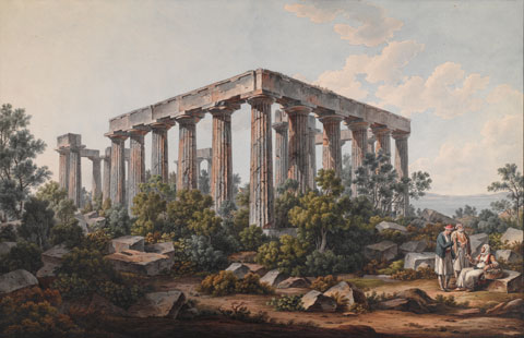 Finished Watercolor of the Temple of Aphaia at Aegina from the Southeast