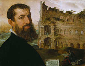 Self-Portrait, with the Colosseum, Rome / Maerten van Heemskerck