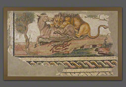 Floor Mosaic with a Lion Attacking an Onager, Unknown