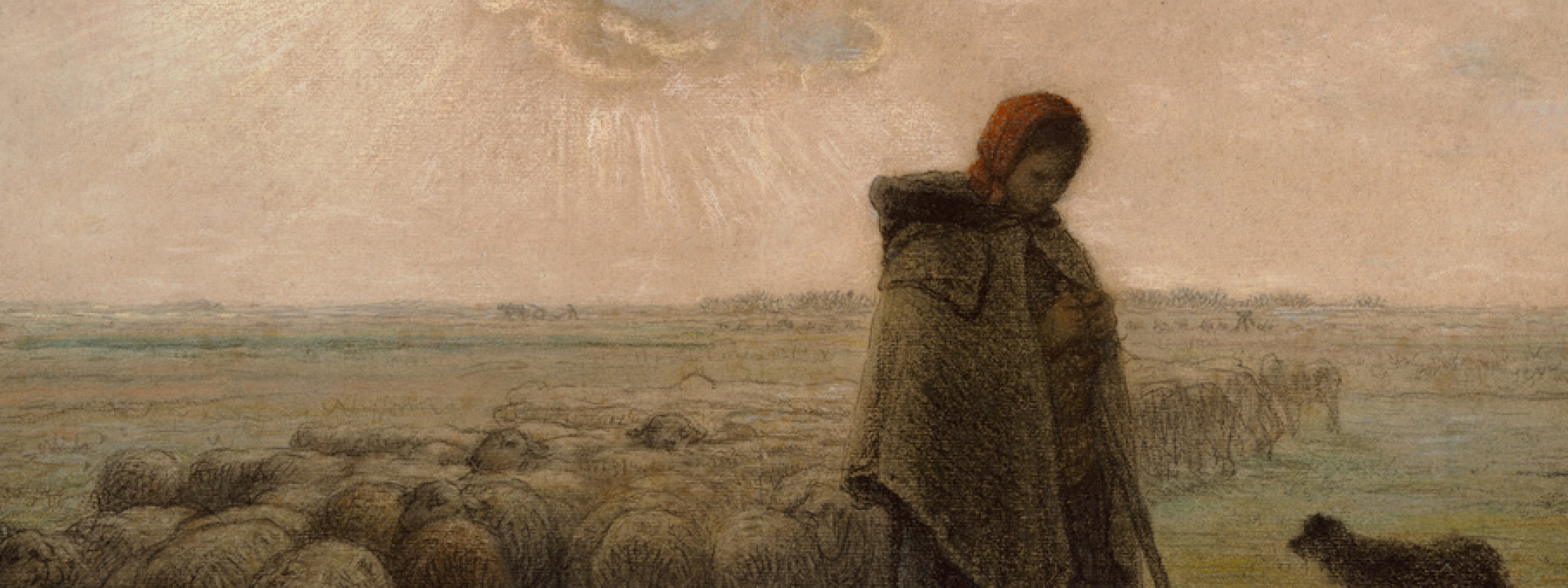 Shepherdess and Her Flock (detail), about 1864-65, Jean-François Millet, pastel with black chalk and touches of black ink on tan paper. The J. Paul Getty Museum
