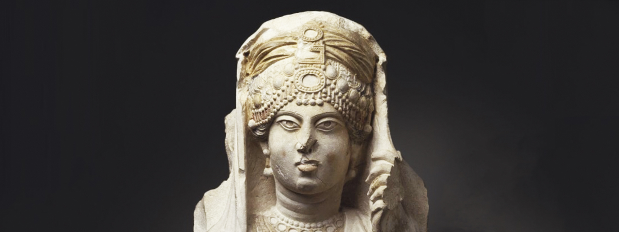 “The Beauty of Palmyra” (detail), AD 190–210, limestone, pigment, and gold. Ny Carlsberg Glyptotek, Copenhagen IN 2795 