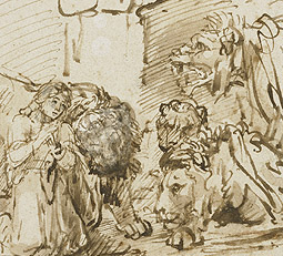 Daniel in the Lions' Den (detail) / Rembrandt