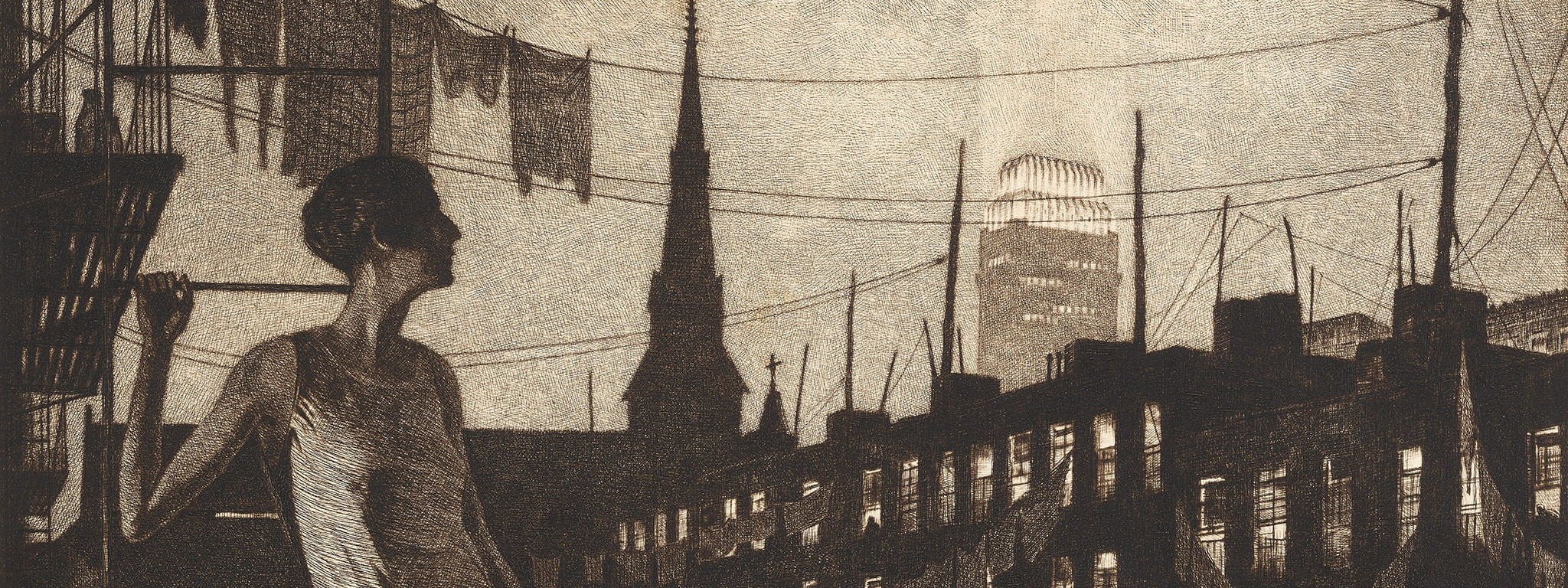 Glow of the City (detail), 1929, Martin Lewis, drypoint on ivory laid paper. The Huntington Library, Art Collections, and Botanical Gardens. Purchased with funds from Russel I. and Hannah S. Kully. © Estate of Martin Lewis