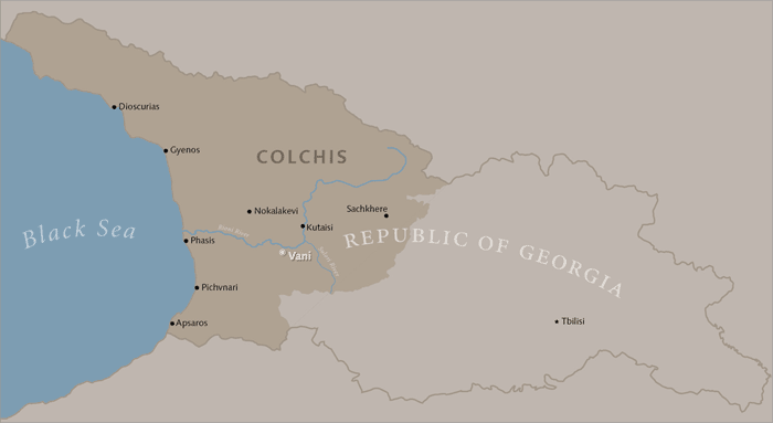 Map of the ancient kingdom of Colchis showing the location of the settlement of Vani