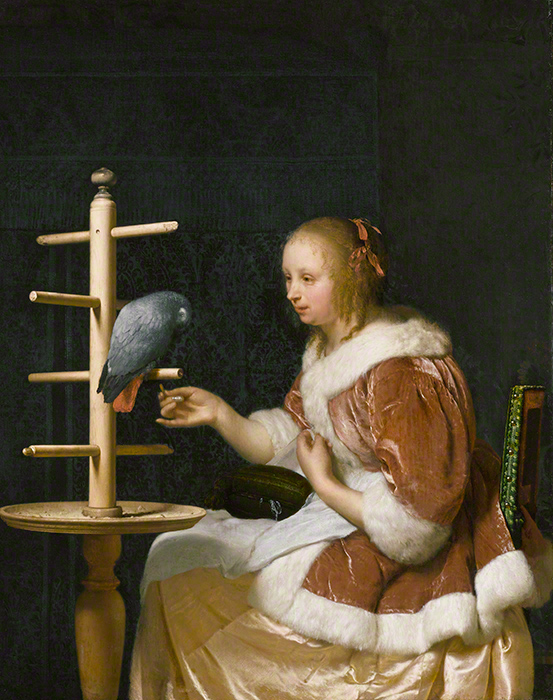 A Young Woman Feeding a Parrot / van Mieris
