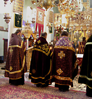 Monks celebrate in the church at Saint Catherine's monastery