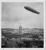 historic photo of zepplin above Jerusalem