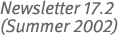 Newsletter 17.2 (Summer 2002)