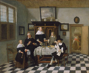 Family Group at Dinner Table, attributed to Cornelis de Man, Dutch, Delft, 1658-1660 (the Getty museum, 70.PA.20)