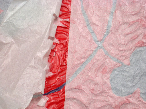 tissue paper stuck to acrylic painting