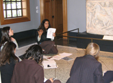 Teachers discuss ancient art at the Getty Villa.