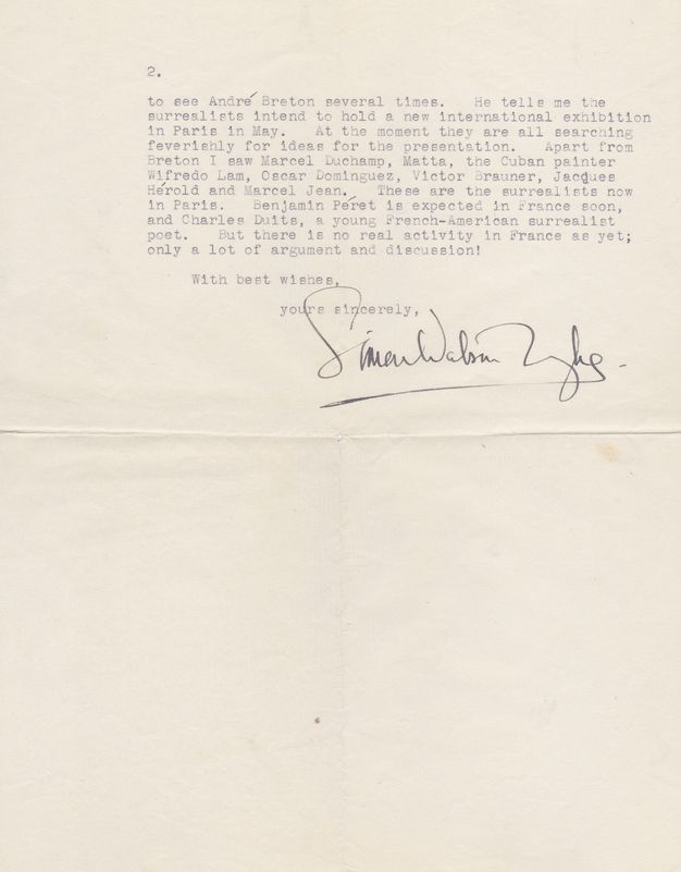 A two-page typewritten letter signed by Simon Watson Taylor in pen.