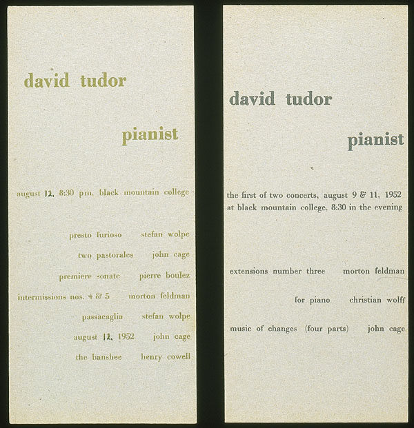 Programs for recitals by David Tudor at Black Mountain College