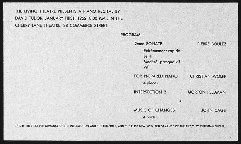 Program for a solo recital by David Tudor in New York City