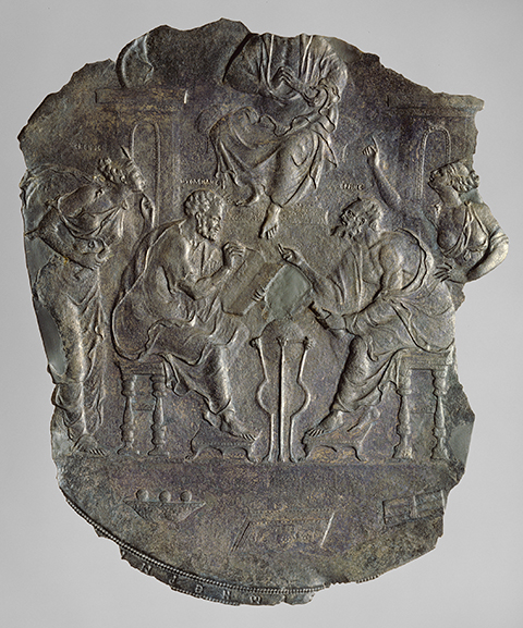 Silver plate depicting Hermes Trismegistos teaching Ptolemy