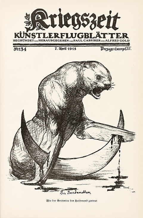 Cover of paper with title Kriegszeit and image of snarling animal