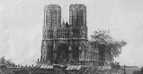 photograph during explosion at the Cathedral of Reims