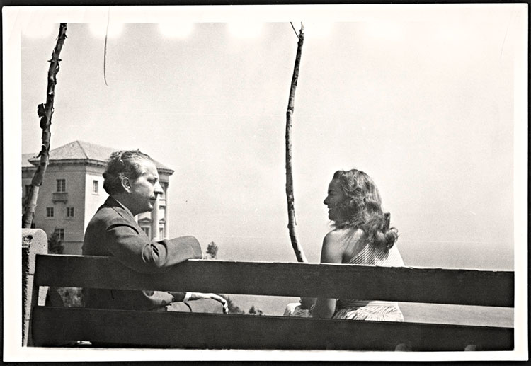 J. Paul Getty and friend overlooking Inspiration Point at the Ranch House in Malibu, California