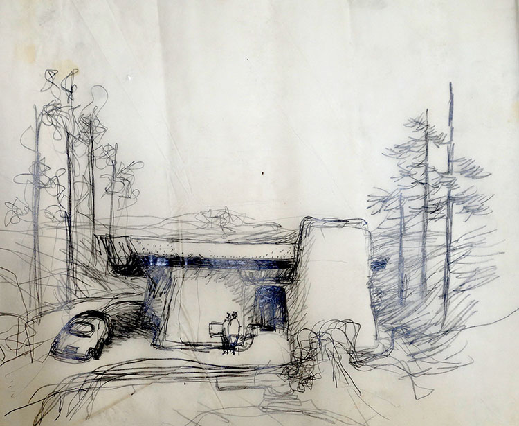 Sketch for Greber Studio, Beverly Glen, California (unbuilt) / Gehry