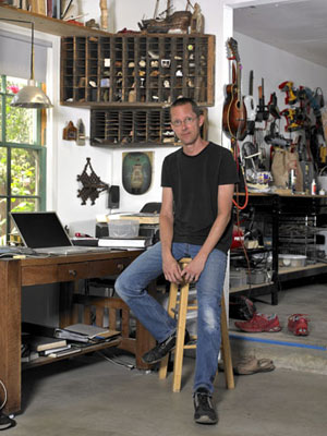 Tim Hawkinson in his studio