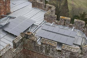Solar panels on Dunster Castle, Somerset, England
