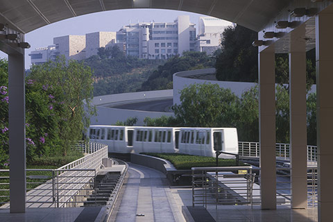 The tram at the Getty Center carries visitors from the parking garage to the top of the hill.