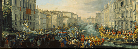 <em>Regatta on the Grand Canal in Honor of Frederick IV, King of Denmark and Norway, 4 March 1709</em> (detail), 1711, Luca Carlevarijs. Oil on canvas. The J. Paul Getty Museum Exhibitions and Special Intitiatives