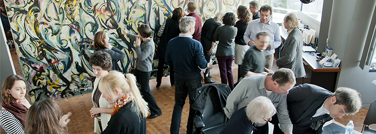 Experts from North America and Europe meet with Getty Museum and Getty Conservation Institute staff to discuss the study and treatment of Jackson Pollock’s <em>Mural</em> (1943). Painting: University of Iowa Museum of Art, Gift of Peggy Guggenheim, 1959.6. Reproduced with permission from the University of Iowa. /about/development/images/giving_sm.jpg