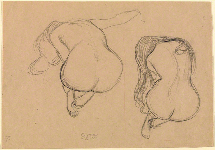 Two Studies of a Seated Nude with Long Hair (For Goldfish) / Klimt