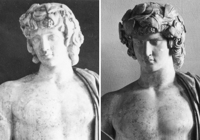 Historical photographs showing the Statue of a God restored as Antinous