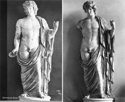 Historical photographs showing the Statue of a God restored as Antinous