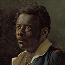 detail of a painting of the portrait of a black model looking up