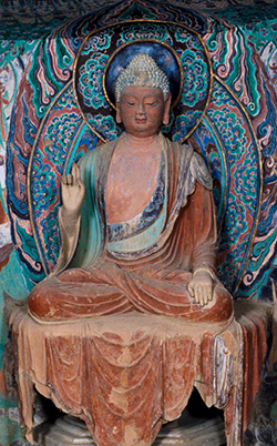 Sculpture of a seated buddha, Cave 45, Tang dynasty