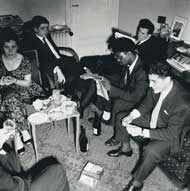 Fleiss / Ni Renaud, Jean Marie Ingrand, Frank Isola, Thelonious Monk, and Sacha Distel at the home of Marcel Fleiss