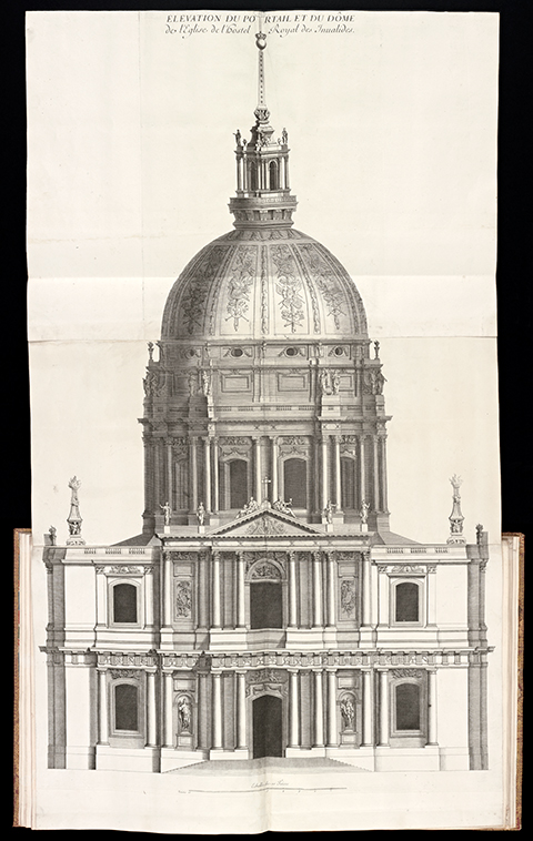 A 17th century folding plate of the Church of the Invalides from a bound volume of prints